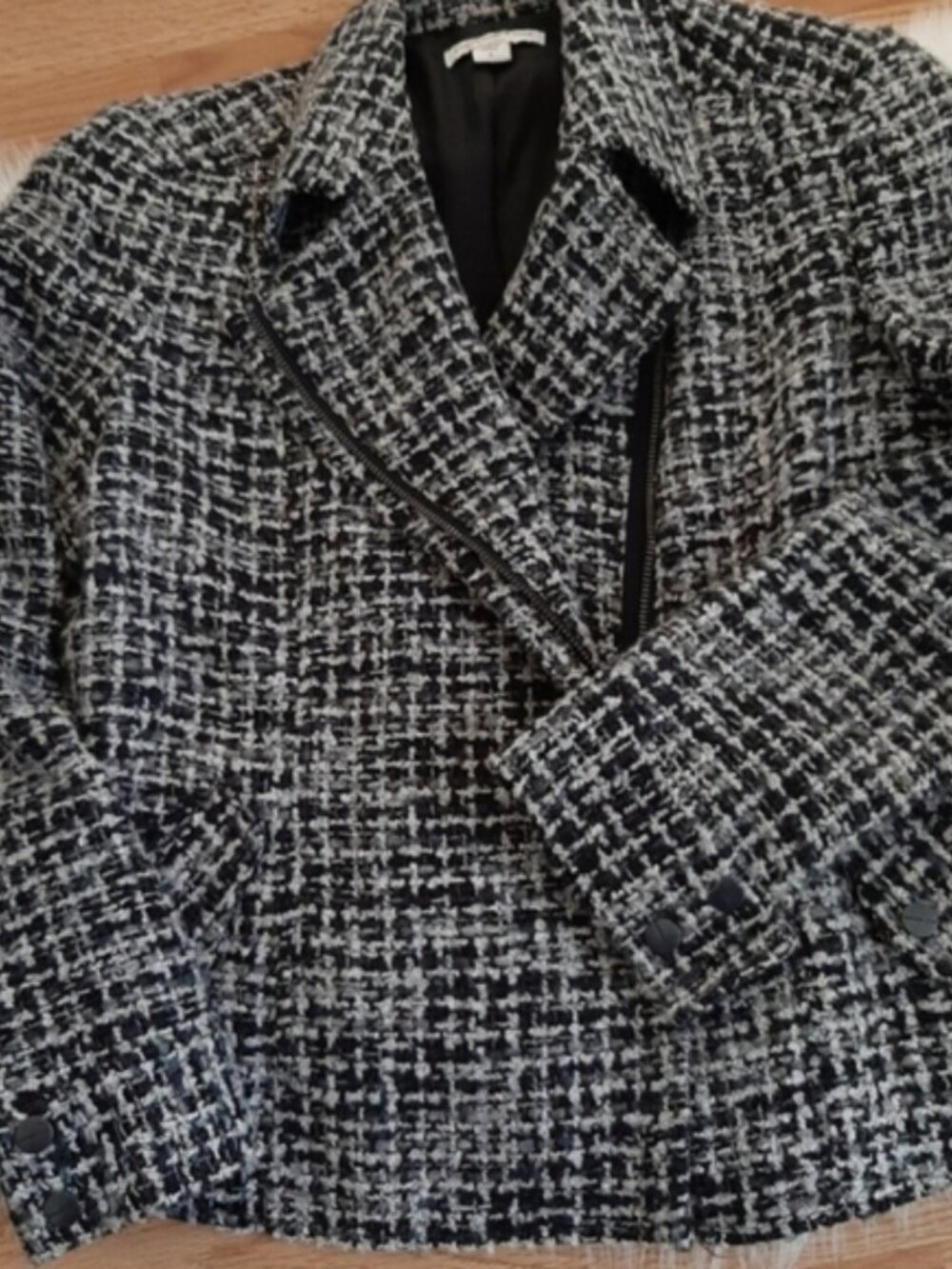 Colwater Creek wool blend Tweed Black White Shacket Jacket  Blazer Sz 6